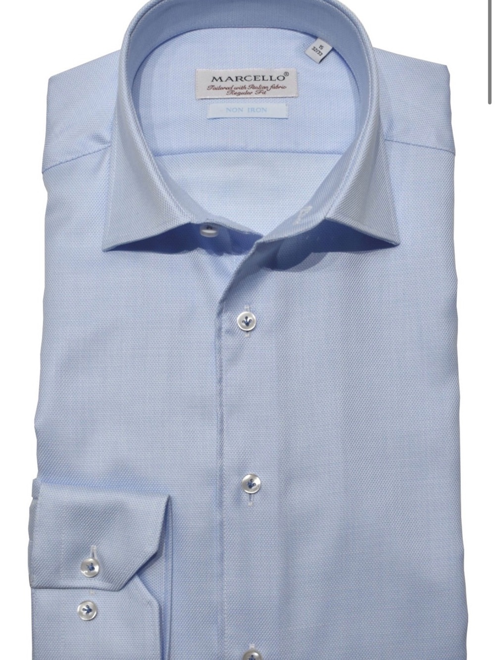 Marcello Men’s Blue Fine Piquet Long Sleeve Dress Shirt 18 35/36